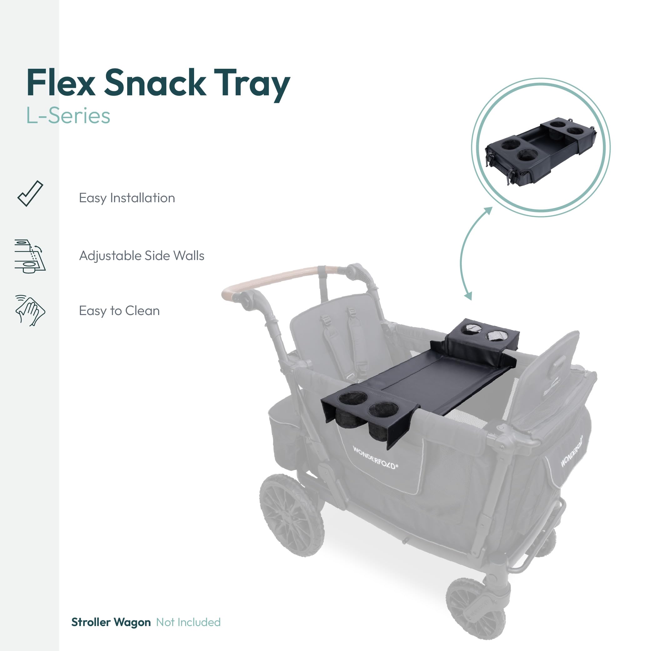 WONDERFOLD Flex Snack-Tablett für L2 Kinderwagen mit umwandelbaren Becherhaltern und verstellbaren Seitenwänden zur Maximierung des Platzes, einfach zu installieren, leicht zu reinigen