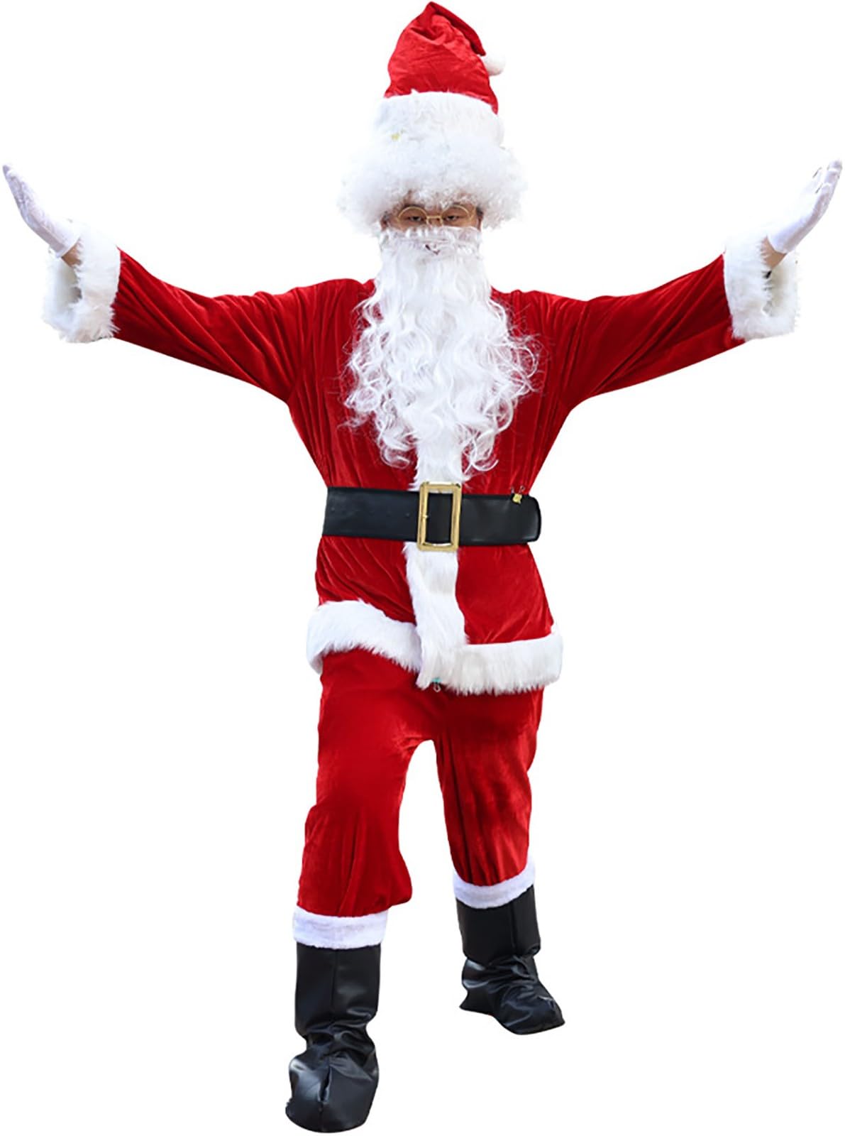 Weihnachtsmann Kostüm Set Mit Jacke Hose Mütze Bart Gürtel Schuhebedeckung, Herren Nikolaus Kostüm, Erwachsene Santa Claus Weihnachten Kleidung, 6-Teiliges 6XL