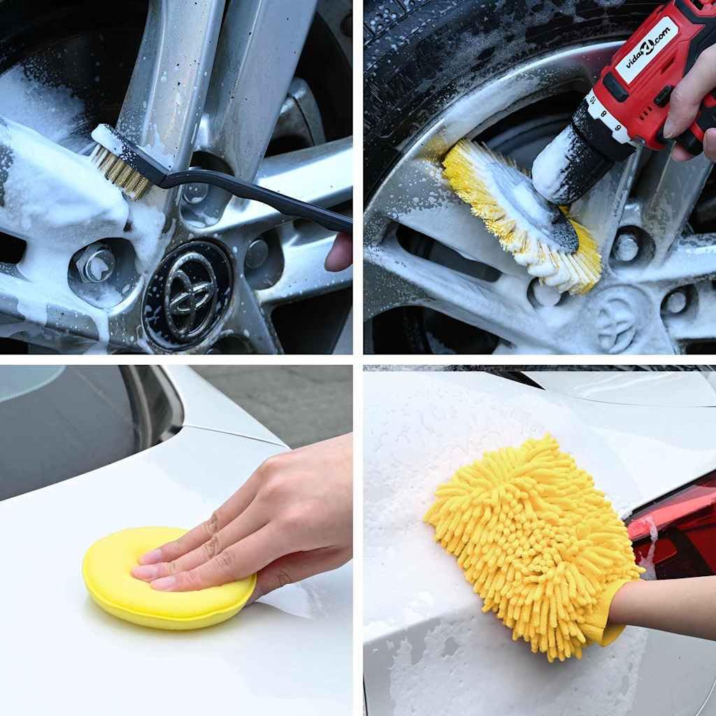 Kit de nettoyage de voiture 22 pièces avec brosses détaillées, brosses de perçage, gant de lavage, chiffon en microfibre pour l'entretien des véhicules, jantes et intérieur