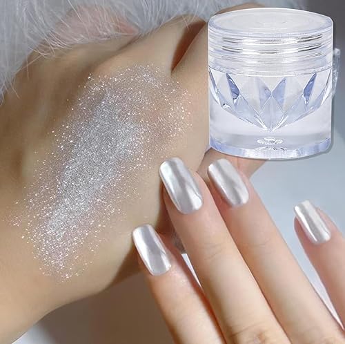 Polvo de uñas cromado con perla blanca, efecto espejo Sky Land, aurora, polvo holográfico de purpurina para uñas, pigmento holográfico, polvo de