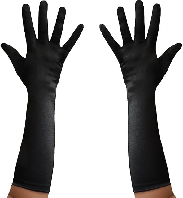 Long Satin Evening Gloves (Black)
