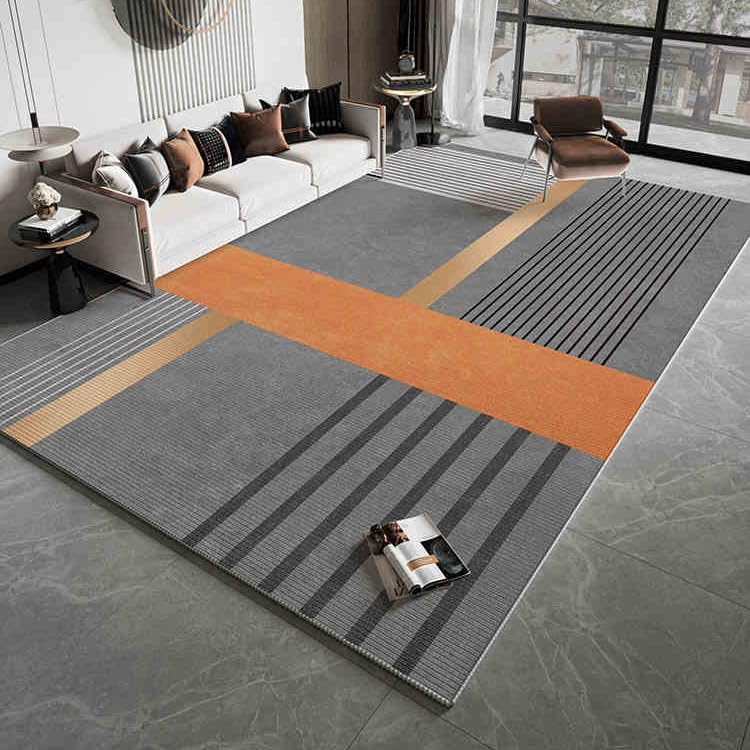 Ldiuttu Large Rug for Living Room 200 x 200 cm Washable Non Slip Area Rugs Soft Short Pile Carpet for kitchen Bedroom Modern geometric lines gray-orange