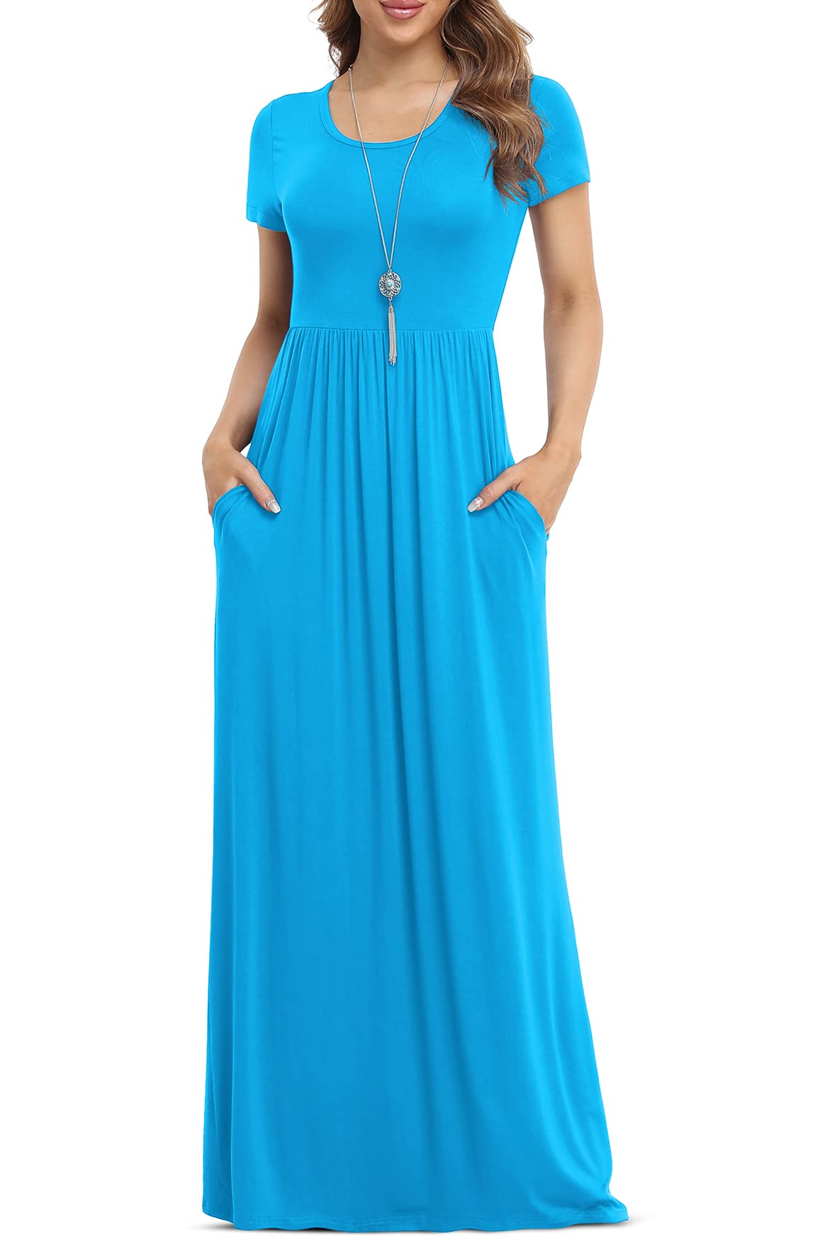VIISHOW Women's Short Sleeve Loose Plain Maxi Dresses Casual Long Dresses with Pockets