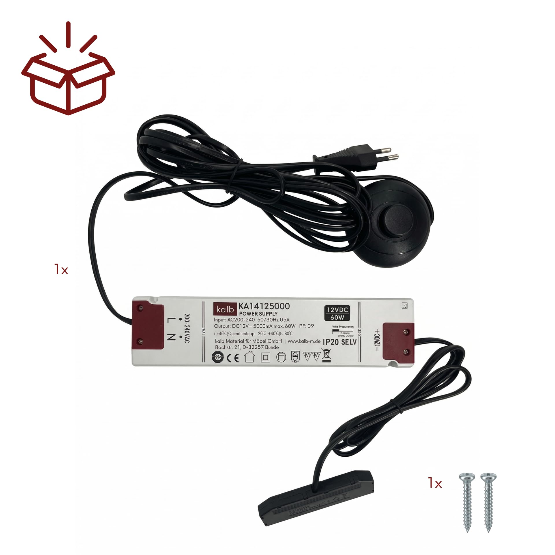 kalb | Trasformatore LED 12V 15W 30W 60W con interruttore a pedale, alimentatore con distributore 6/10 uscite, sistema Mini LED (60, Watt, 12)