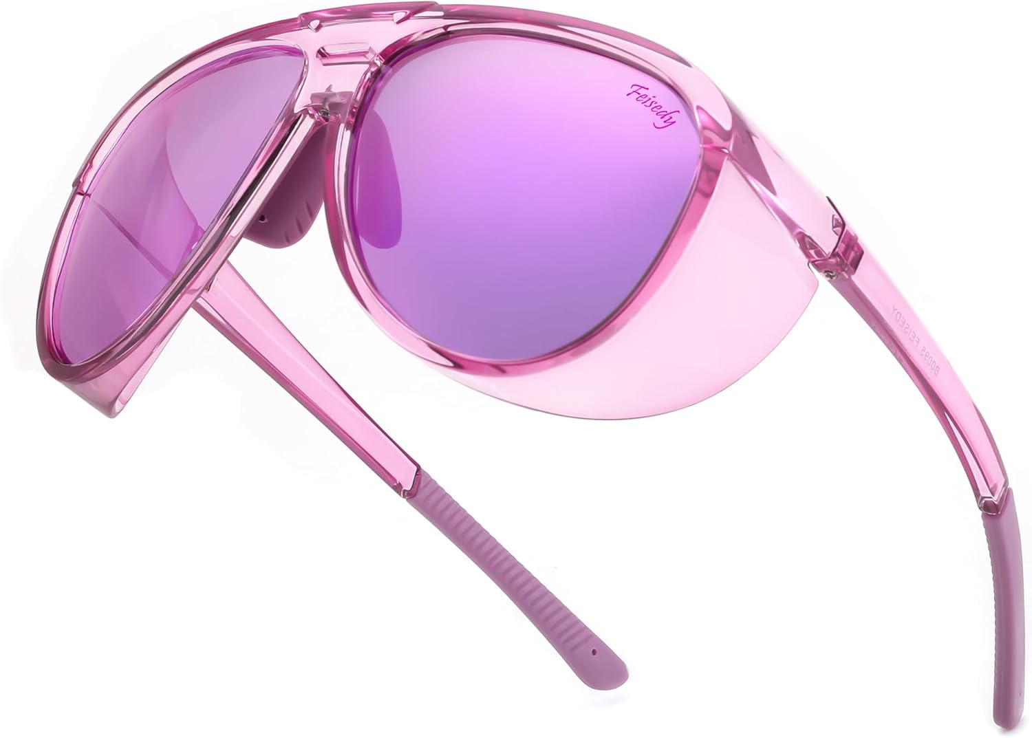 FEISEDY Polarized Aviator Sunglasses Men Women Oversized Round Steampunk Sunglasses Side Shield Goggles B0095