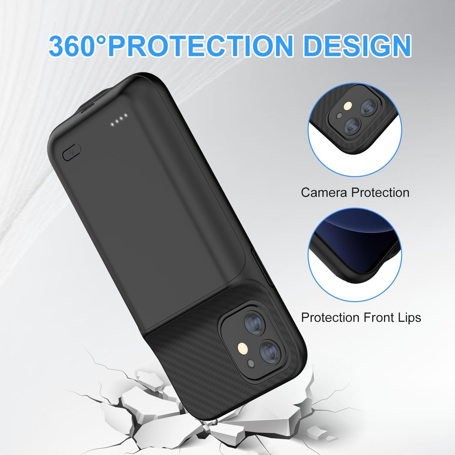 Custodia con batteria per iPhone 12/12Pro, migliorata, 13800 mAh, ultra sottile, portatile, compatibile con iPhone 12/12Pro (6,1 pollici), custodia di ricarica per batteria estesa