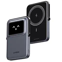 UGREEN Bateria magnética Uno Magsafe Power Bank 5000mAh 20W carregador portátil de carregamento rápido com suporte dobrável Emoji TFT Display Powerbank para iPhone 16 Pro Max/15 Plus/14/13/12, preto