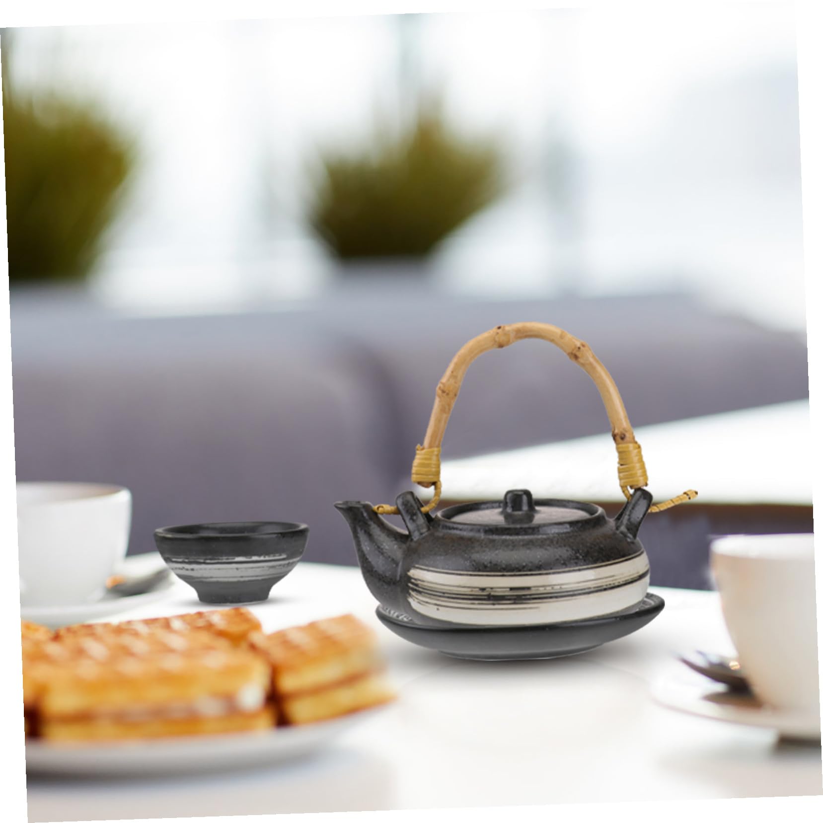 Tetera Pequeña de Cerámica 1 Juego Estilo Japonés | Plato y Taza, Fácil de Limpiar, Base Estable, Diseño Elegante y Excelente Acabado para Casa y Casa de Té Estilo Aleatorio