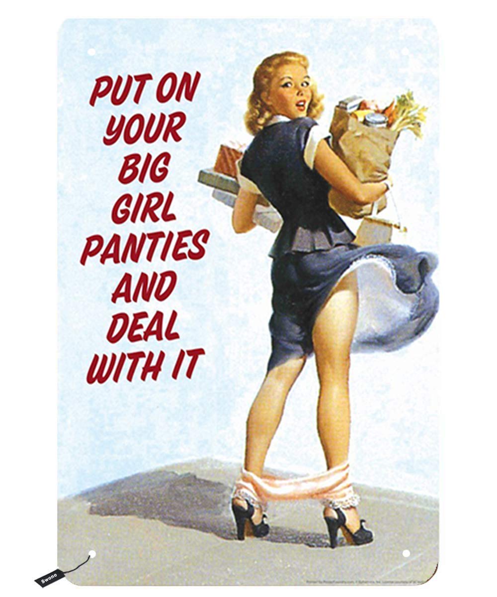 Pin Up Girls Metal Tin Signs,Put on Your Big Girl Panties and Deal with It Vintage Metal Tin Signsfor Men Women,Wall Decor for Bars,Restaurants,Cafes Pubs 8x12 Inch