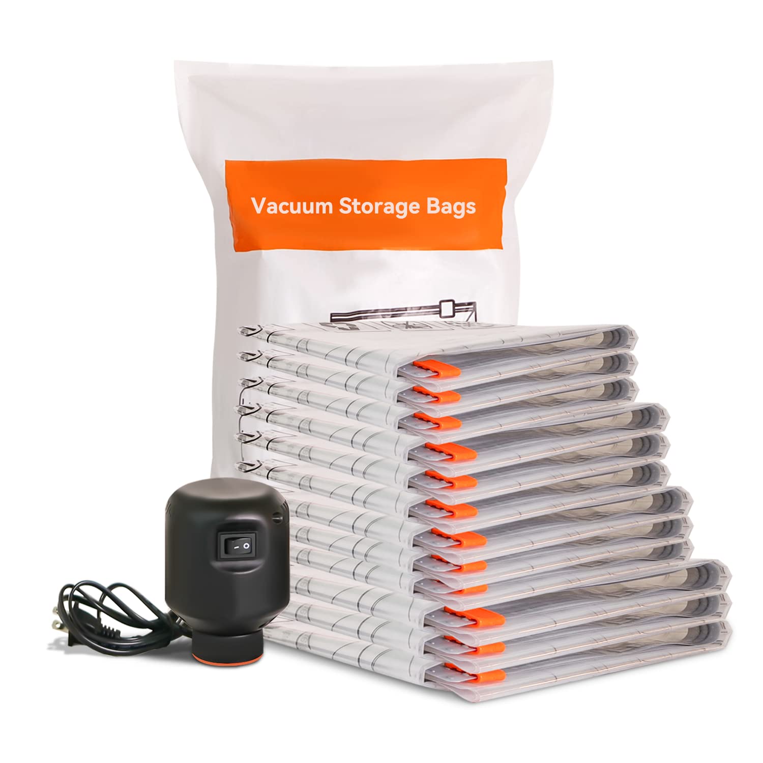 Wevac Combo Vacuum Storage Bag (3 Jumbo, 3 Large, 3 Medium, 3 Small),Space Saver with Premium Electric Pump,Double Zip Seal,Special-Grip Clip,Ideal for Clothes, Blanket Compression and Travelling