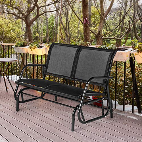 Esright 2 Seats Outdoor Swing Glider Loveseat Chair with Powder Coated Steel Frame, Garden Rocking Seating, Patio Bench for 2 Person, Black