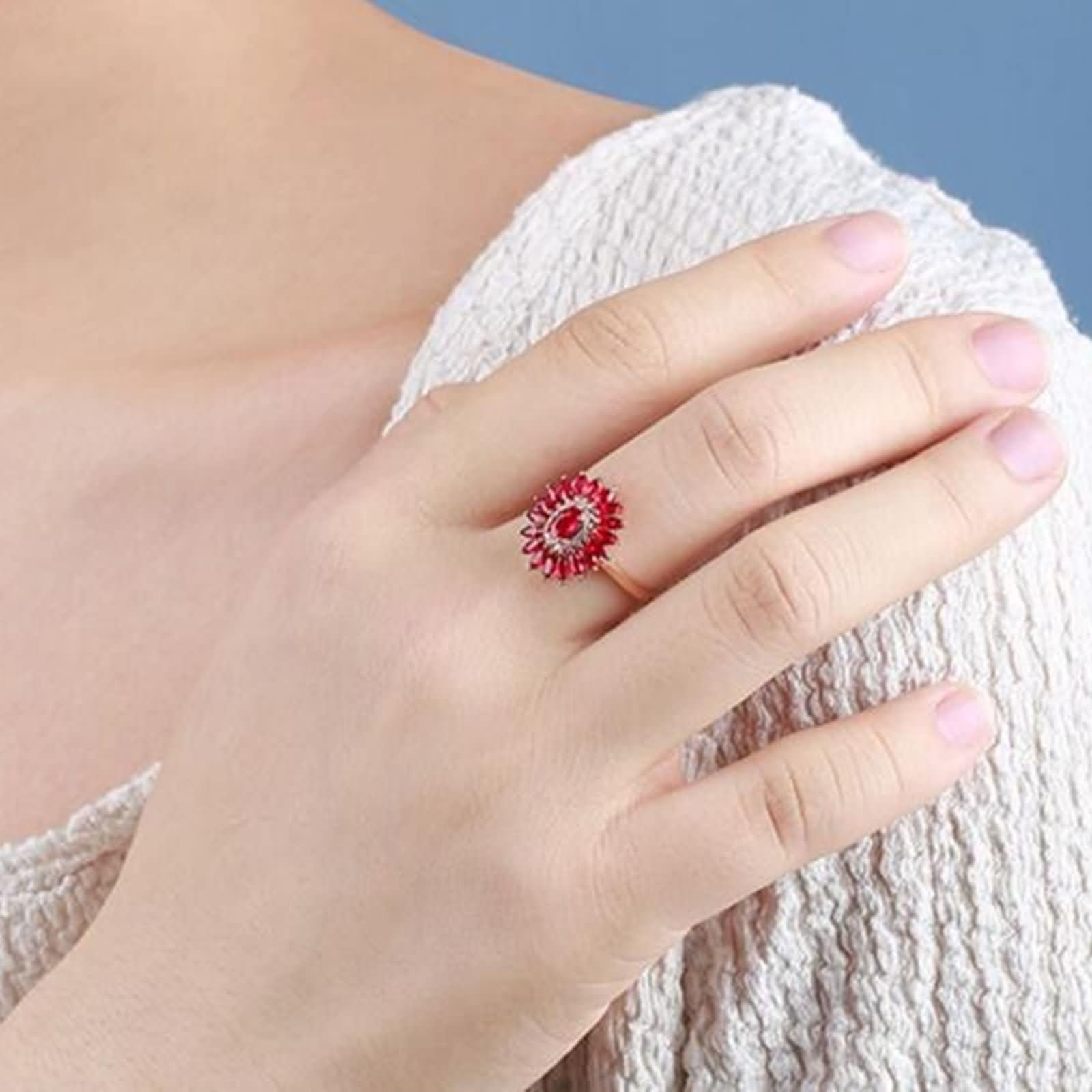 Anelli Fedi Nuziali di Oro Rosa 9K / 14K / 18K Donna, Fiore con Rubino Sintetico da 1,69ct e Moissanite, Donna Anello Fedina di Oro Rosa