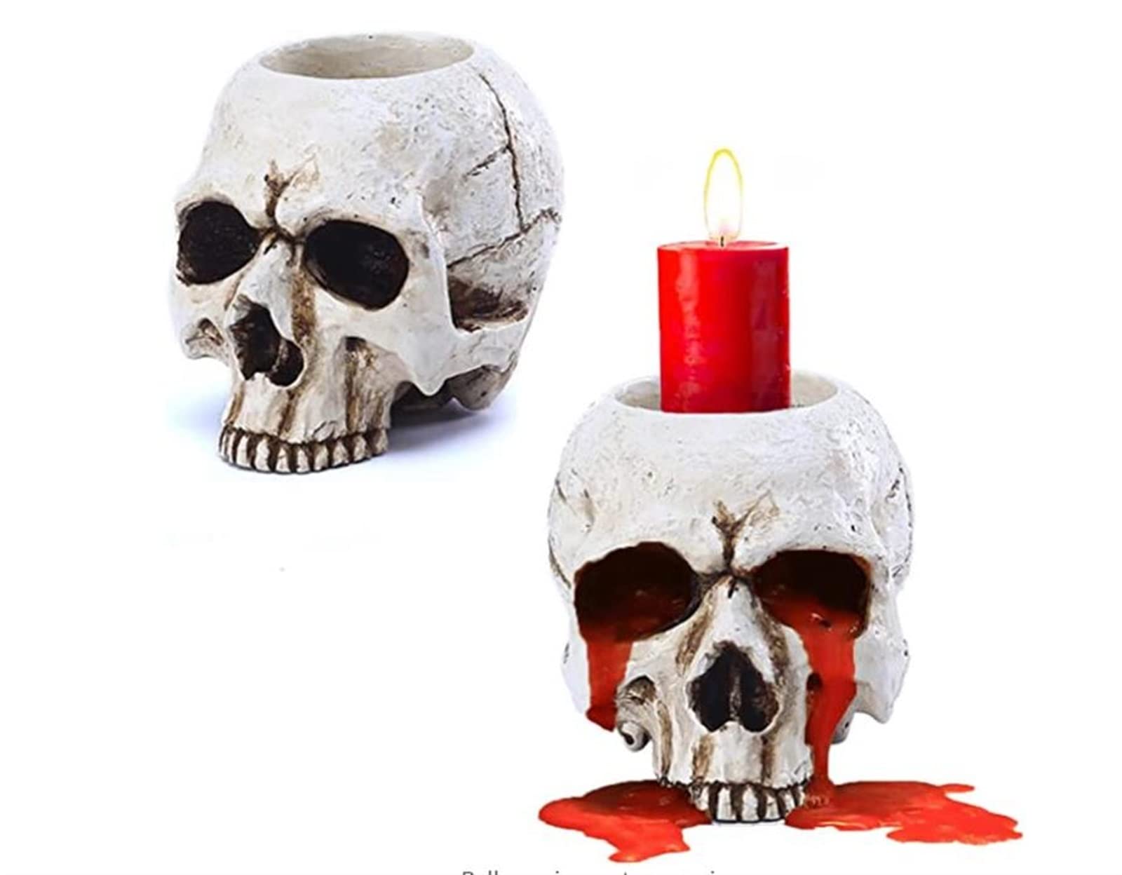 LZQpearlSkull Candle Holder Skeleton Candlestick,Retro Skull Head Pillar Candles Holder,Handmade Resin Skeleton,Tealight Candlestick Holder, Gothic Decor Container, for Halloween Christmas Bar Par
