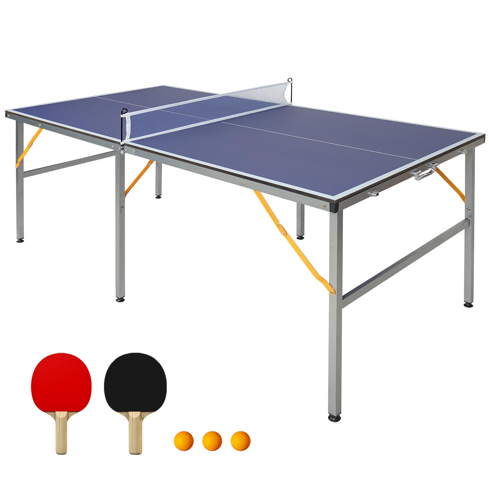 Fitness Indoor/Outdoor Folding Table Tennis Table 6 * 3 Feet Professional Tournament Grade Table Tennis Table with Balls Tennis Racket Set & 3 Table Tennis Balls