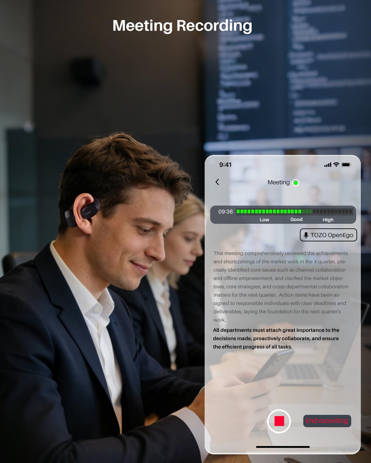 TOZO OpenEgo True Wireless Open Ear Headphone,5.3 Bluetooth Sport Earbuds with Earhooks for Long Time Playback with Digital Display, Dual Mic Clear Call Sweat-Proof for Running Workout Black