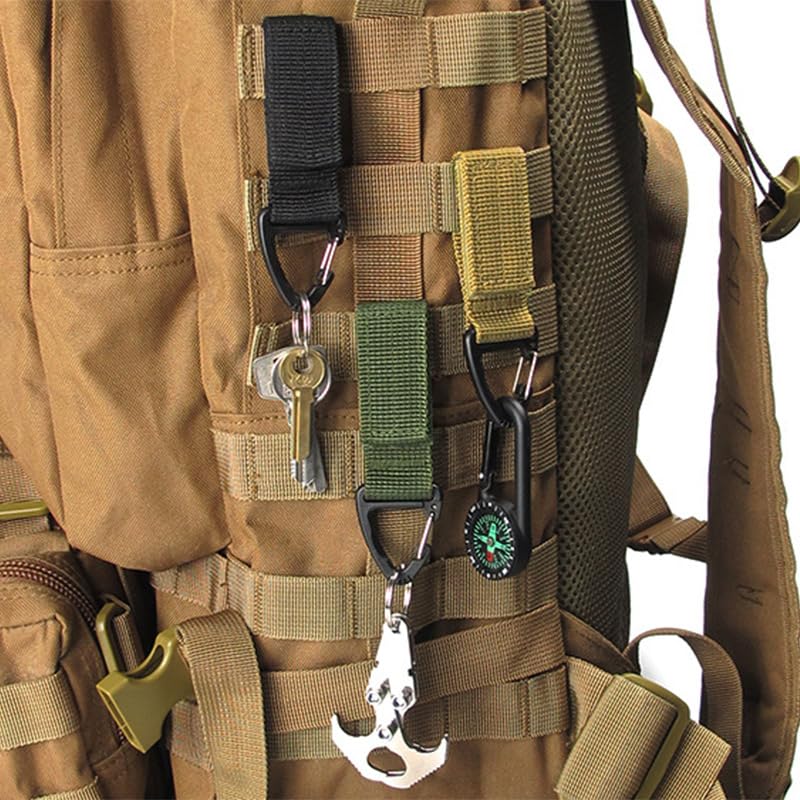 Pacote com 3 ganchos de mosquetão táticos duplos de nylon, design de alça resistente, multifuncional para organização de cinto de mochila, item para pendurar, adequado para uso ao ar livre, tarefas