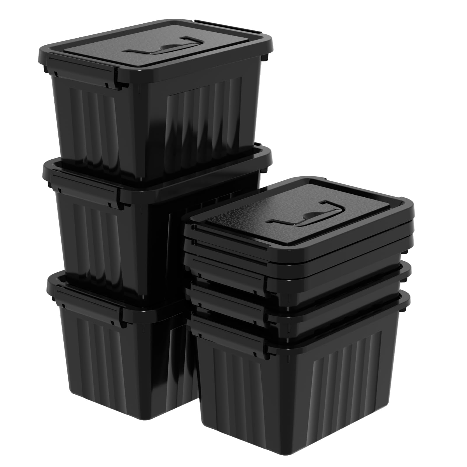 Zopnny Contenitore in plastica da 6 l, con coperchio, impilabile, con manico, nero, 6 confezioni