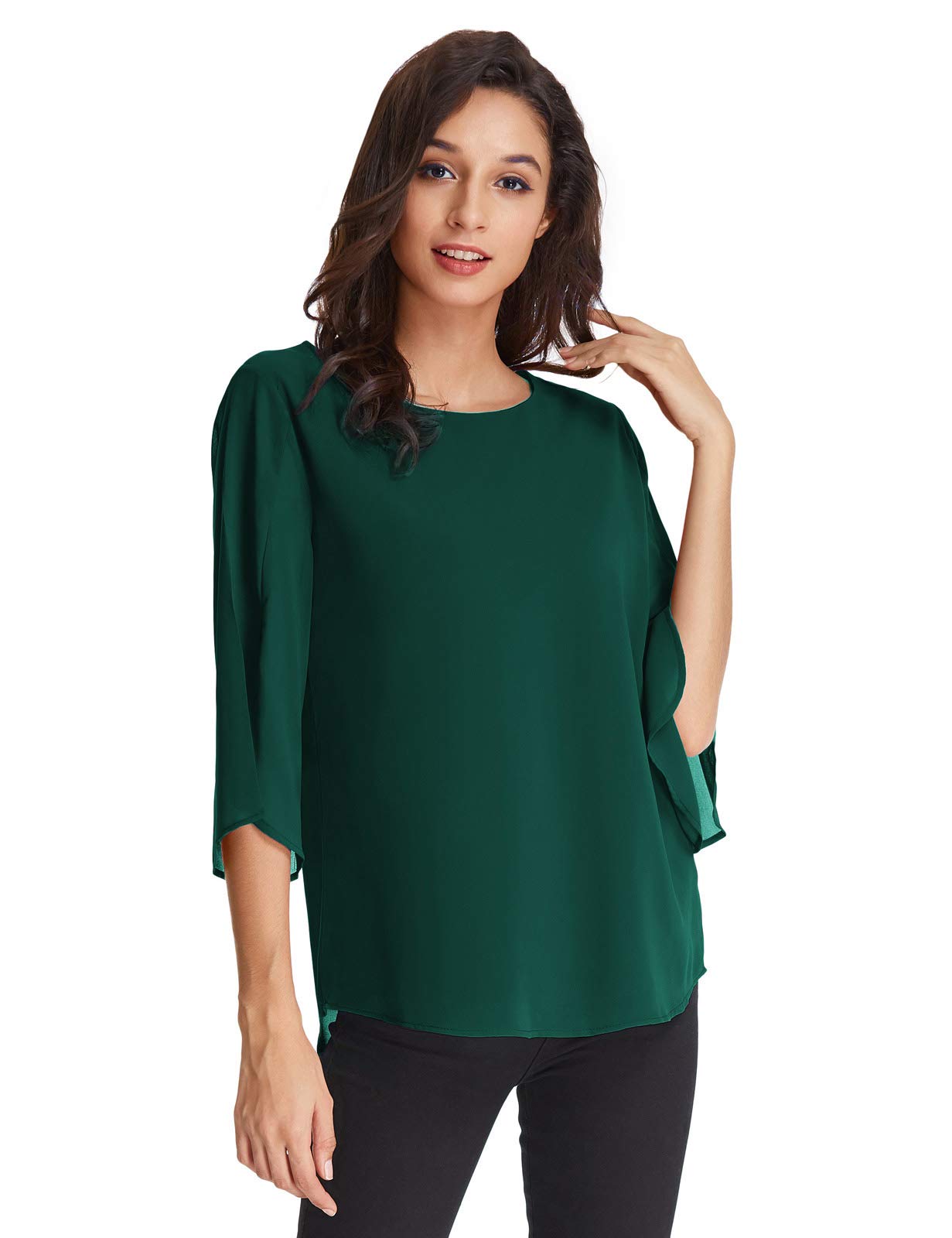 GRACE KARIN Camicia Donna Paillettes a Manica a 3/4 Top Elegante Girocollo Manicotto Split