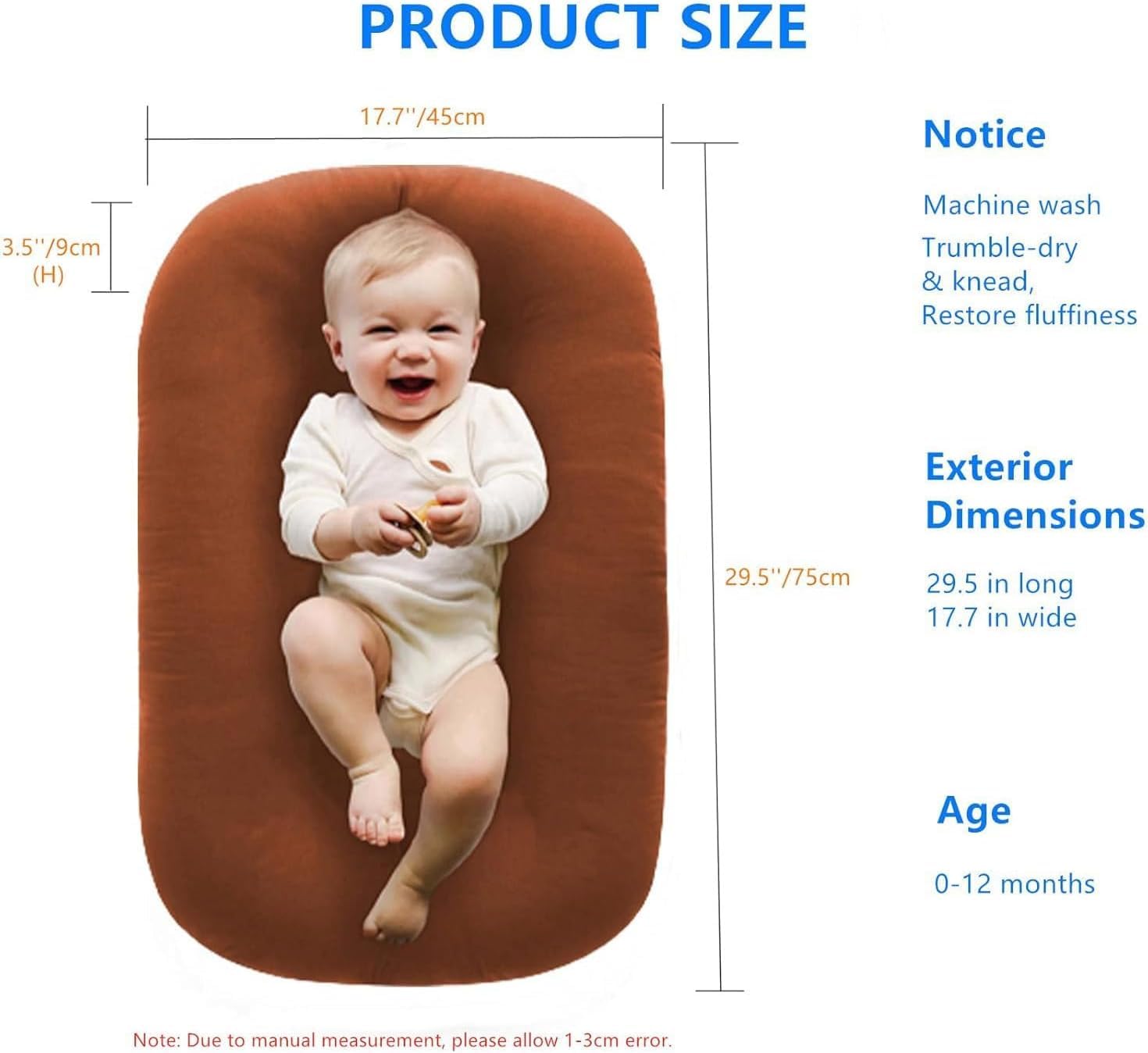 Lounger Pillow for 0-24 Months, Lounger Pillow for 0-12 (Beige) - 5