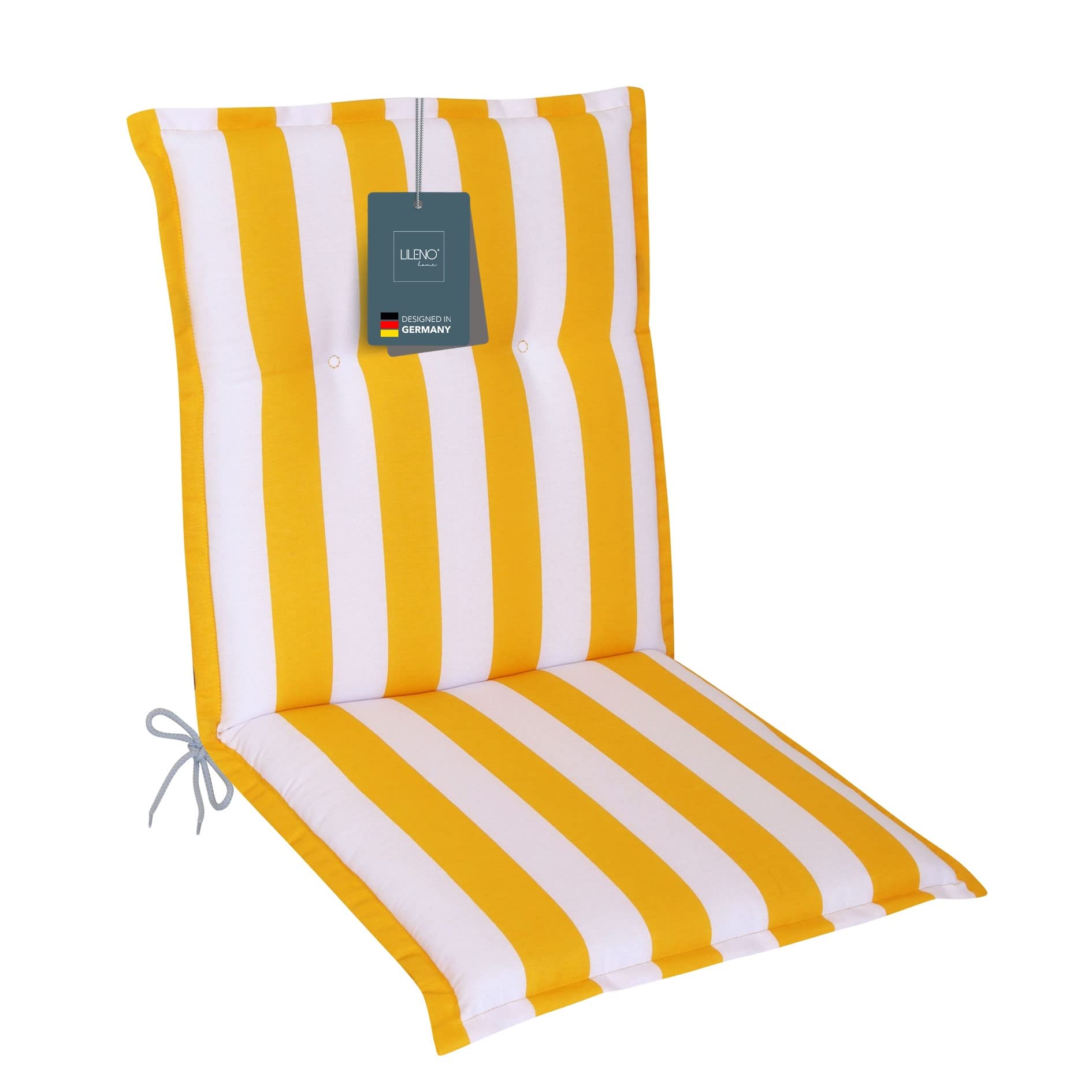 LILENO HOME Garden Chair Cushions in Block Stripes Yellow [Set of 1 - Low-Back] - Comfortable Loungers as Seat Cushions for Garden Furniture - Chair Cushion for Garden Chairs and Folding Chairs — image 1