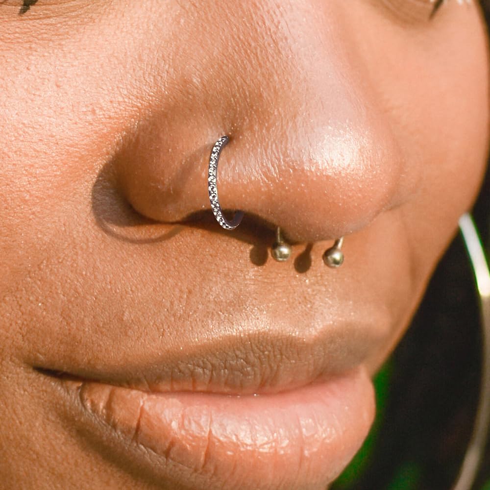 5/10 aros para tabique, 16 g/1,2 x (6-8-10) mm, acero inoxidable quirúrgico con circonita cúbica, aretes de aro para cartílago para roook, daith, tragus, patrón de concha, oro y plata