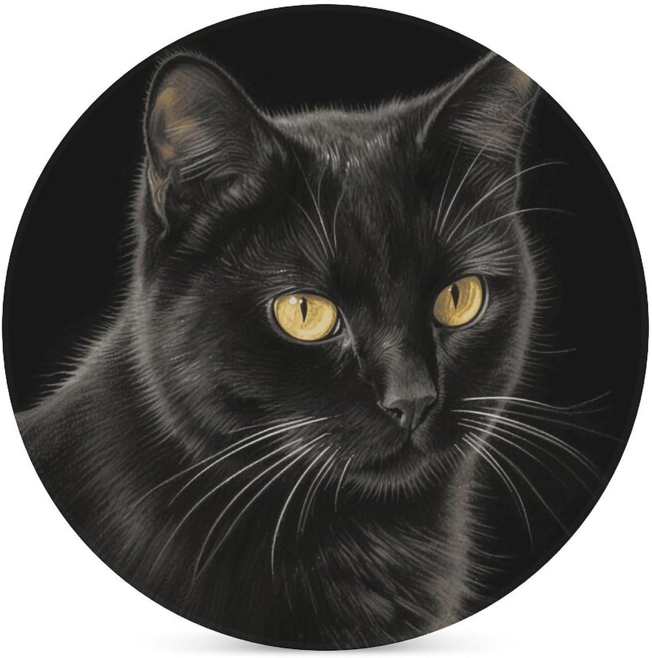 6PCS Black Cat Coasters Non-Slip Round Drink Coasters with Ceramic Stone and Cork Base, Heat Resistant Absorbent 33.00Stone Coaster Set for Kinds of Mugs and Cups, 4 Inch