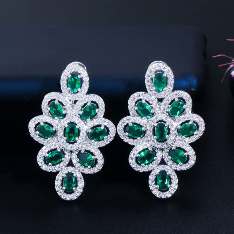 Boucle d'oreille pendante en zirconium trois fois et cristal ovale bleu