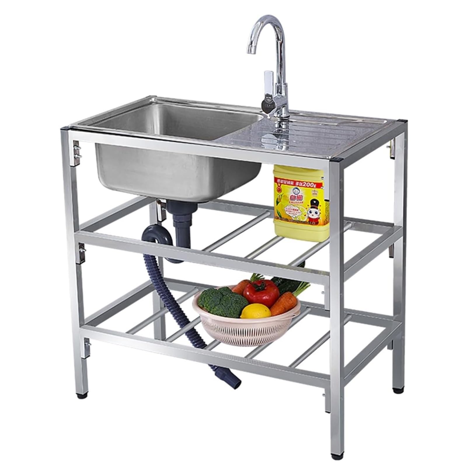 Photo 1 of Utility Sinks Free Standing Stainless Steel Outdoor Laundry Tub, Single Bowl Washing Hand Basin Station Sink, with Storage Shelves for Garage, Restaurant, Kitchen, Bar, Garage, Backyard Handwashing ( 29.5*15.7*29.5in Double Layer