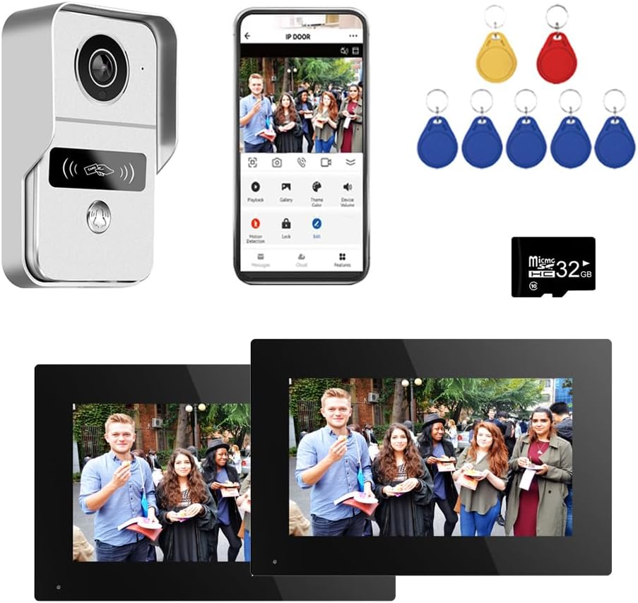 WiFi Video Doorbell Intercom with 2 Unit 7 inch Touch Monitor System,1080P Video Entry Doorphone Door Camera,TUYA WiFi Wireless Smart Home Video Intercom Door Phone Kits for Home Villa Apartment