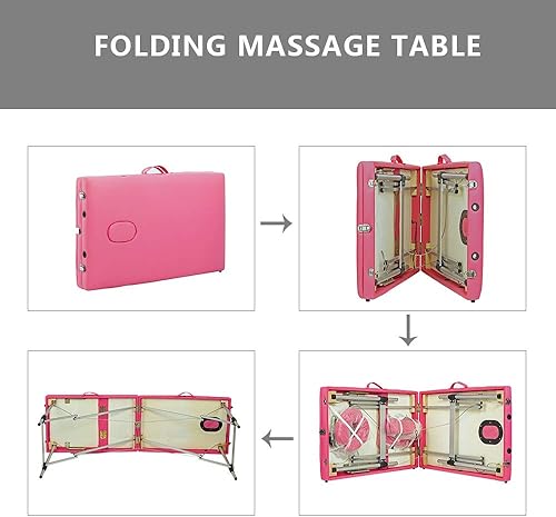 Miniatura 5 de Mesa de masaje portátil Cama de masaje 3 Marco de aluminio plegable Mesa de spa de salón de altura ajustable (rosa)