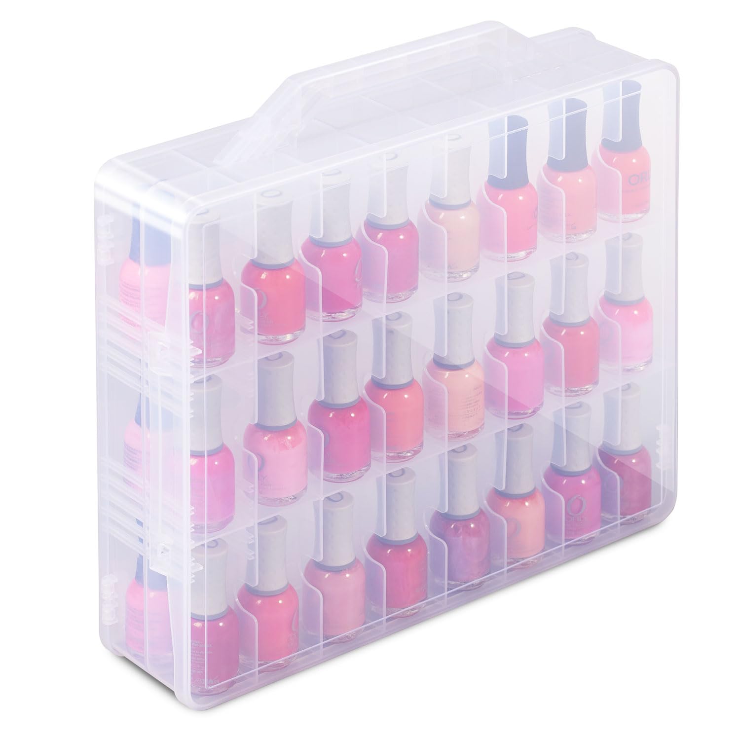 MEMEDANail Polish Organizer Case for 48 Bottles, Double Side Gel Nail Polish Holder with Adjustable Dividers, Portable Clear Storage