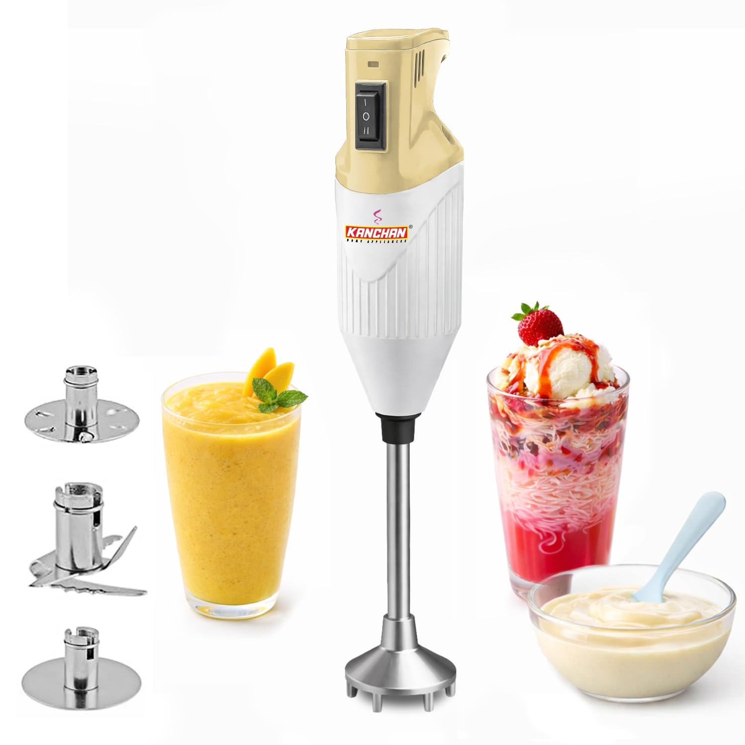 Kanchan Majesty Hand Blender with 3 Stainless Steel Blades Mincer, Whisking, Beater | Electric Blender for Kitchen with Low Noise Powerful 160W Copper Motor 2-Speed Control - 2 Year Warranty (Beige)-image-42