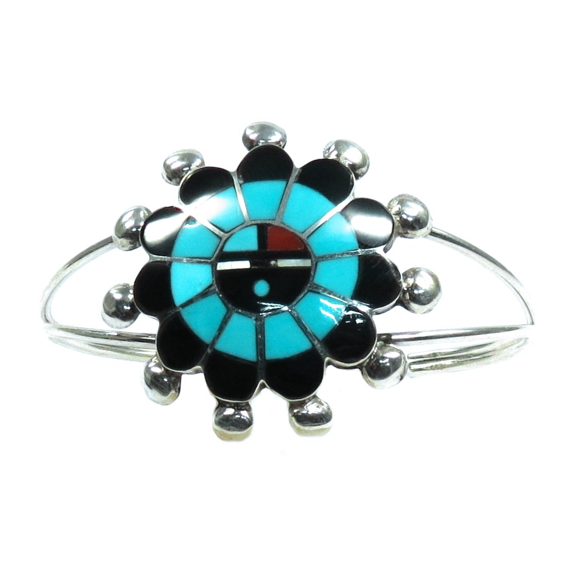 Indianerschmuck Armspange für Damen aus Sterling Silber - Zuni Sunface II