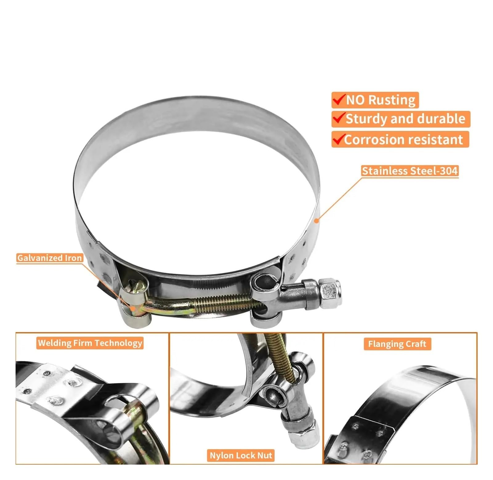 Abrazaderas Manguera Acero Inox Fijación Tubo | Cierre reforzado, tensión uniforme, tuberías industriales(4pcs 108-116mm)