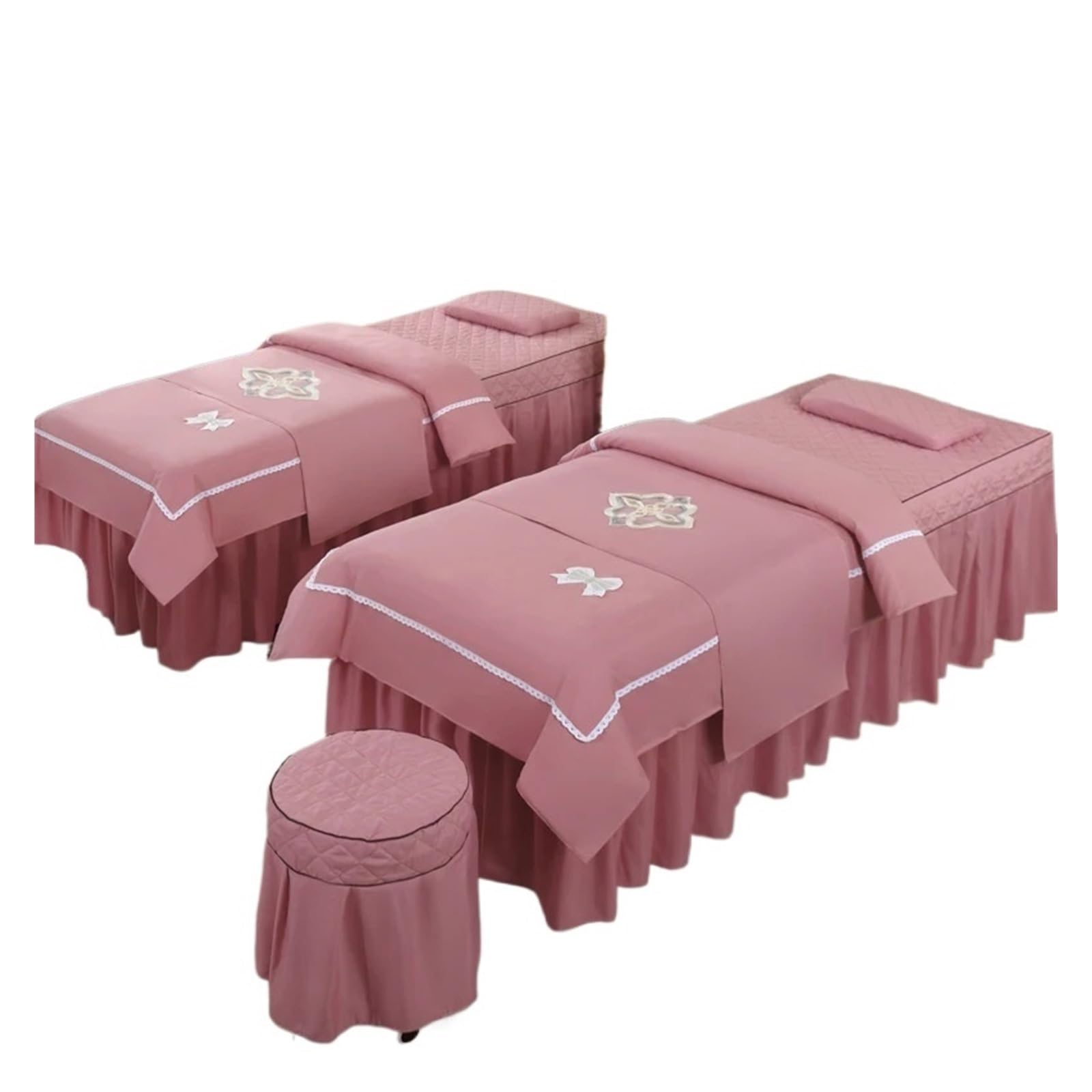 Massage Table Skirt 4pcs Beauty Salon Massage Bed Cover Sets Spa Bedskirt with Hole, Pillowcase, StoolCover, Dulvet Beddings(Color 5,190x70cm)