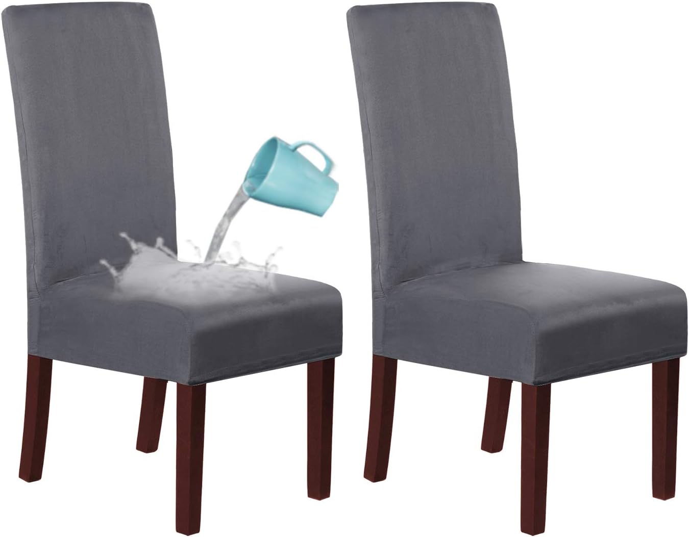 H.VERSAILTEX Suede Dining Room Chair Covers Dining Chair Slipcover Parsons Chair Slipcover Velvet Chair Covers for Dining Room Set of 2, Soft Stretch Removable High Back Chair Protector, Gray