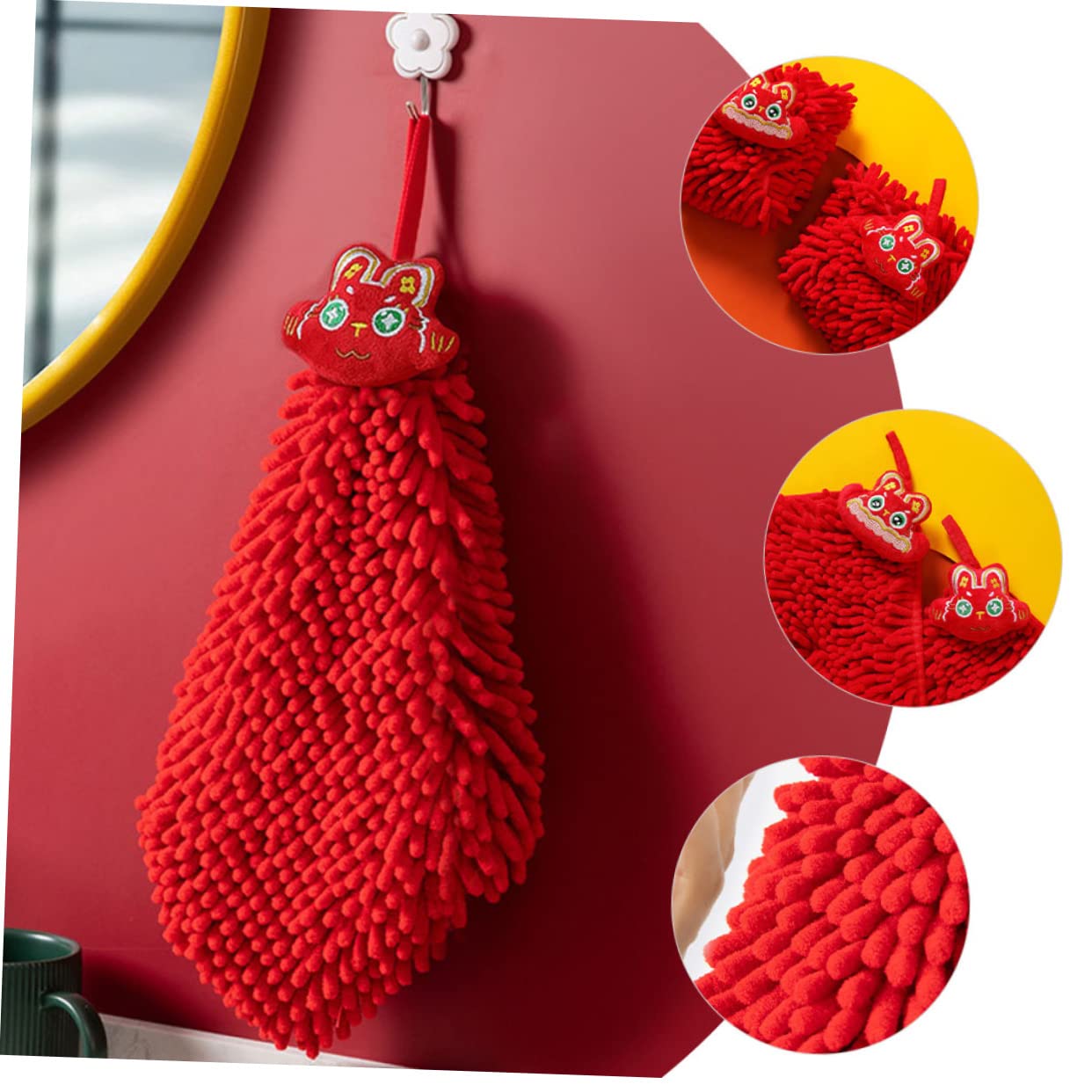 Alipis 4 Set Asciugamano Festivo Soffice Scratcher Peluche Assorbente Auto Kitchen Asciugatutto Fazzoletti Asciugamano Asciutto A Mano Asciugamano Per La Cucina Ciniglia Rosso 2 Pezzi * 4