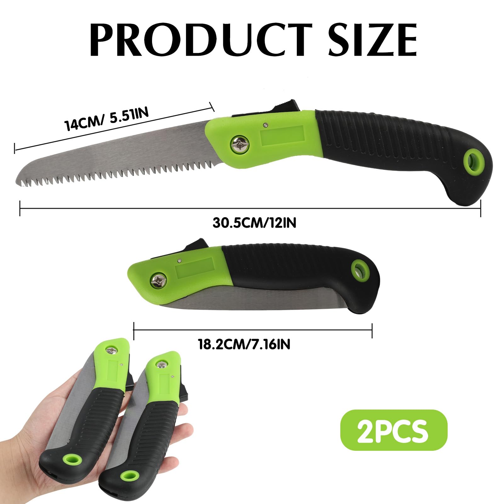 2PCS Sierra de Mano Plegable, pour Poda Serrucho Curvo, con Mango Ergonómico Antideslizante pour Jardinería, Camping, Caza y Herramientas de Supervivencia Compactas