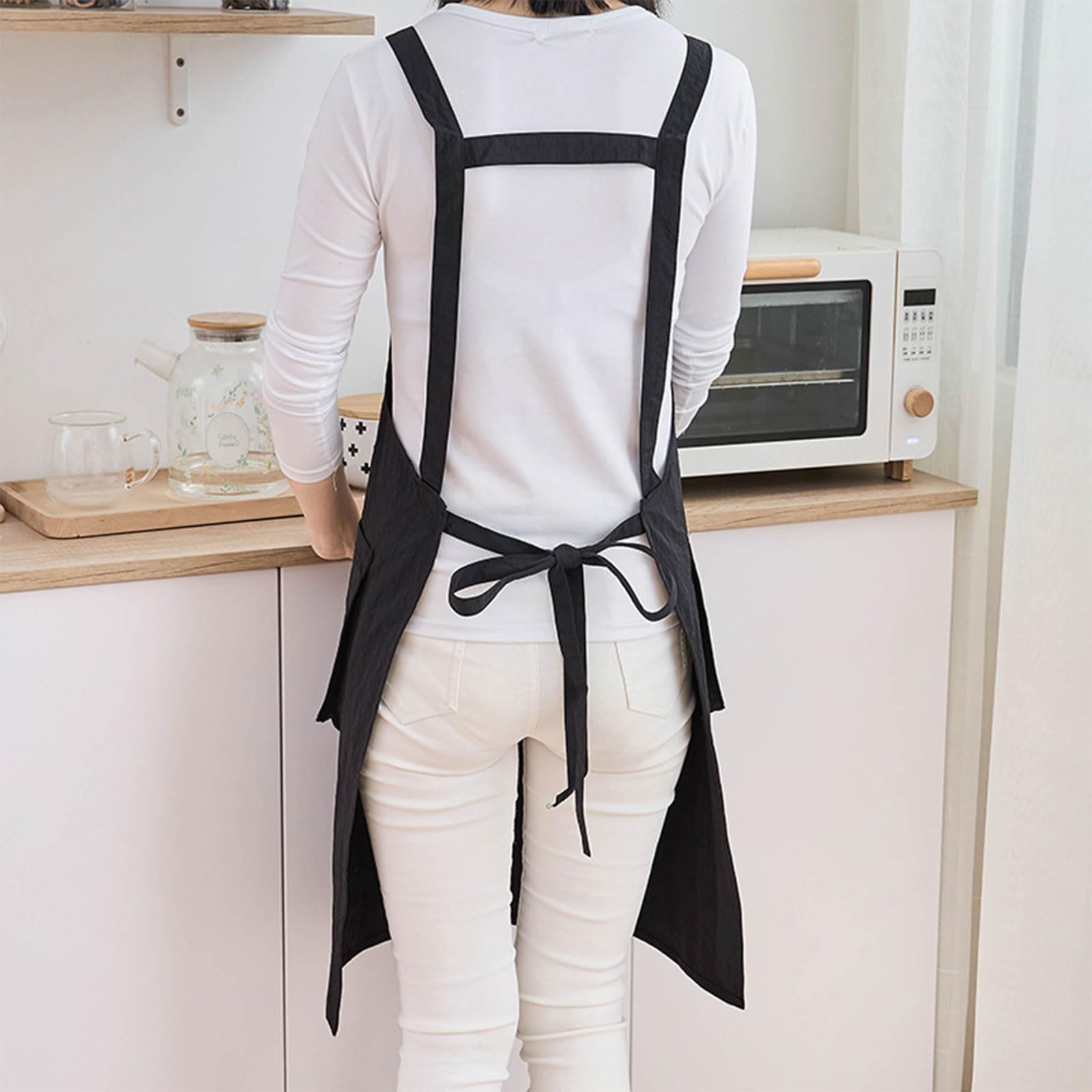 Grembiule da donna con fibbie regolabili, tinta unita, con tasche per cucinare, giardinaggio e barbiere