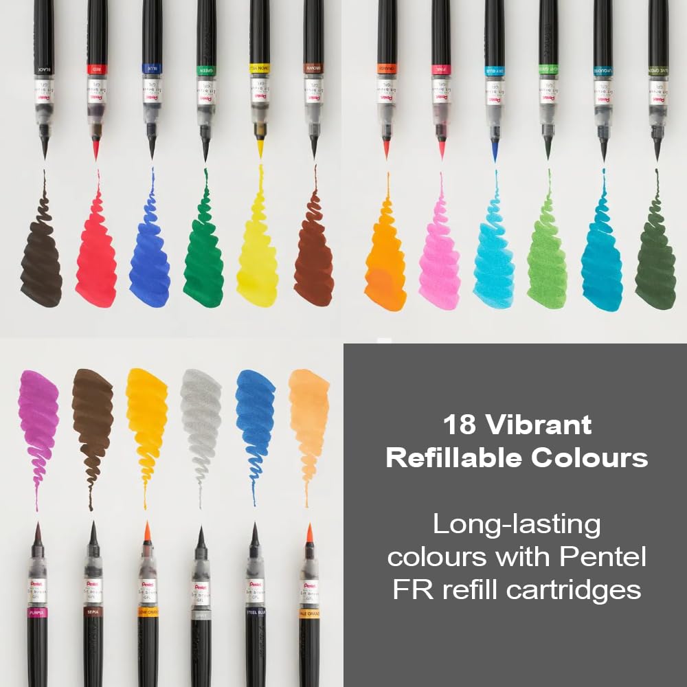 Pentel Colour Brush, nero, pennello inchiostro base acqua