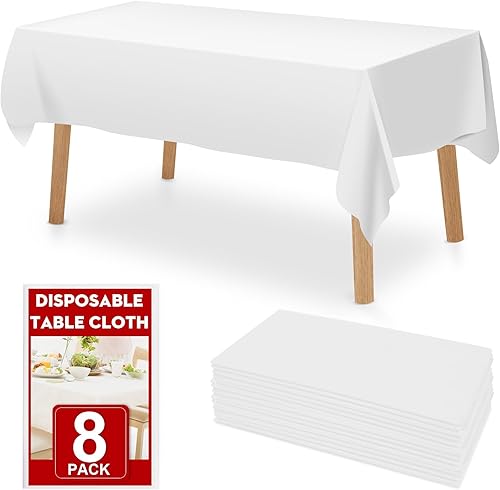 Miniatura 14 de Paquete de 8 manteles de plástico desechables color azul, 54 x 108 pulgadas, manteles de plástico para mesas rectangulares, mantel desechable para