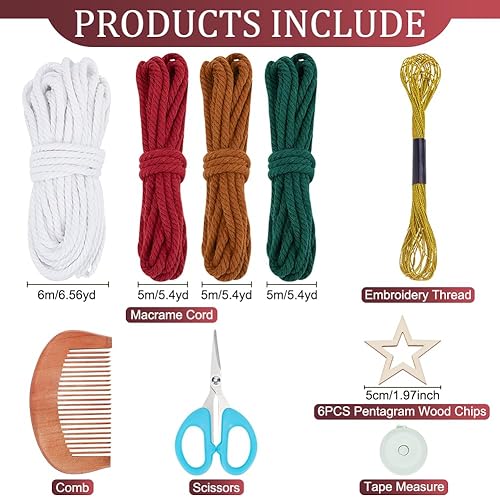 Miniatura 9 de FREEBLOSS Juego de 4 juegos de macramé para árbol de Navidad con cuerdas de algodón de 4 colores, kit de bricolaje con instrucciones (idioma español