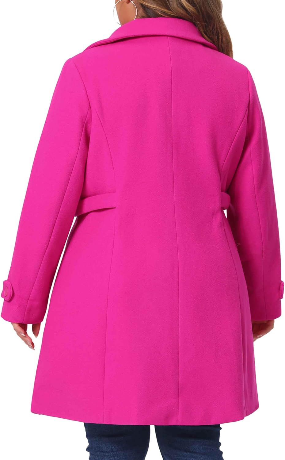 Agnes Orinda Plus Size Winter Coats for Women Peter Pan Collar Single Breasted with Pockets Trench Peacoats Long Coat - Image 4