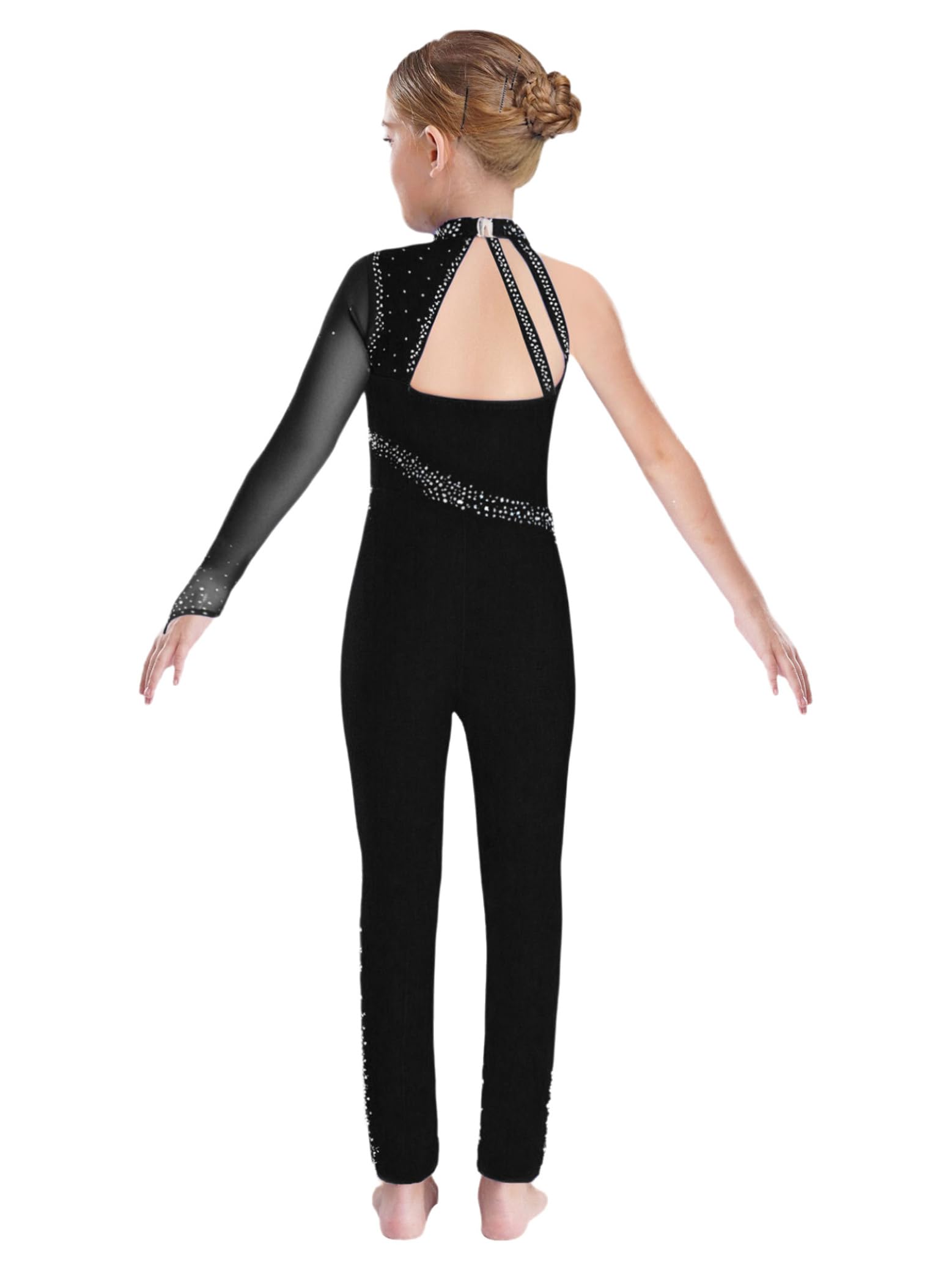 Maillot de Danza para Ballet Niña Mono Deportivo de Manga Completa un Hombro con Brillante