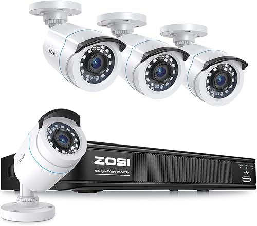ZOSI H.265+ Full 1080p Sistema de cámara de seguridad para el hogar con detección de vehículos humanos AI, 8 canales 5MP-Lite CCTV DVR (sin HDD), 4