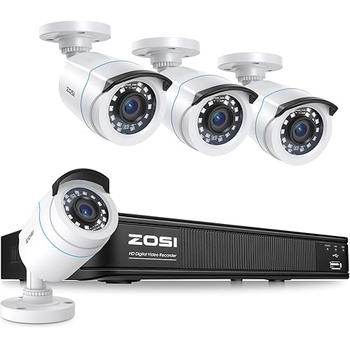 ZOSI H.265+ Full 1080p Home Security Camera System with AI Human Vehicle Detection, 8 Channel 5MP-Lite CCTV DVR (No HDD), 4 x 1080p Weatherproof Surveillance Camera Outdoor Indoor, 80ft Night Vision