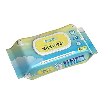 MUMta Milk baby wipes | With 99% Pure Water, Milk and Probiotics- 72 wipes| Plant Based Fabric for Sensitive Skin| Prevents irritation & rashes. (Pack of 1) - image, photos