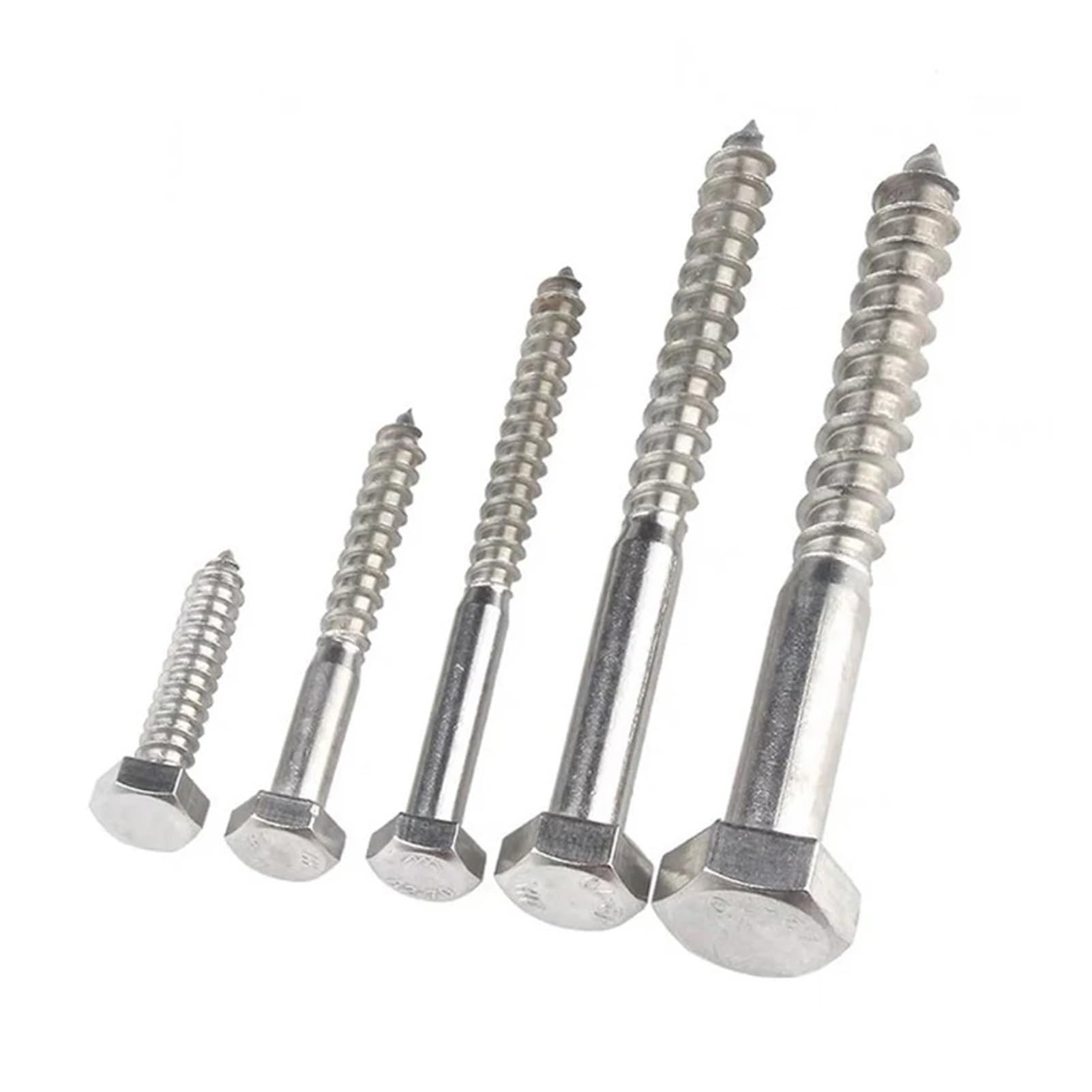 Hex Head Self-Tapping Wood Screws M8-M12 Stainless Steel | Hex drive, wood fix, outdoor use, rust-proof(M8x100-5pcs)
