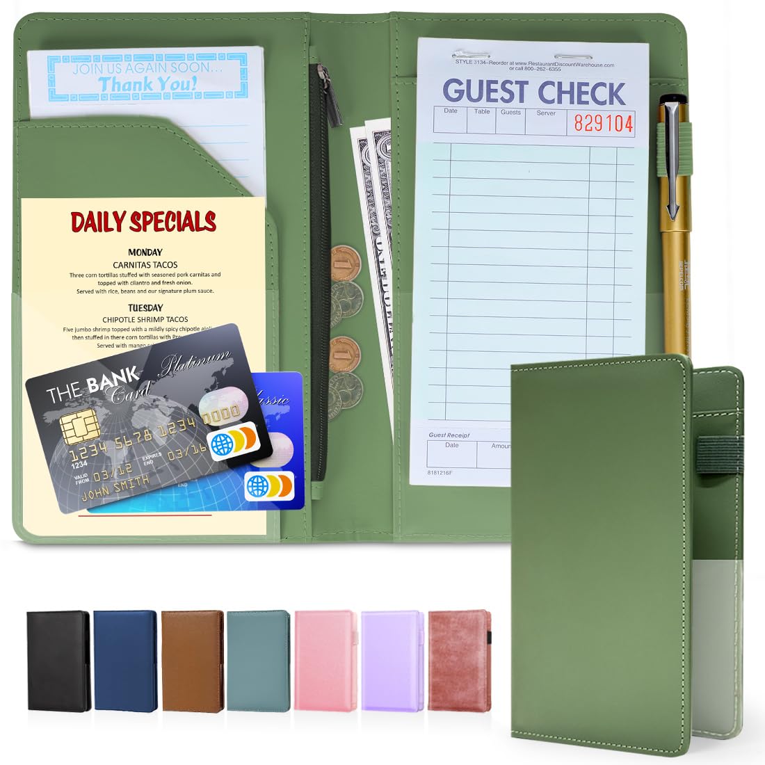 LINTRU Server Book, Reinforced & Durable Server Books for Waitress, Polished & Professional Waitress Book, Organized & Functional Serving Book,