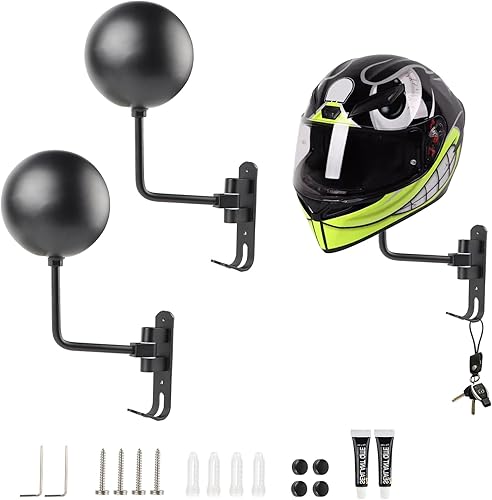 DBREAKS Soporte para casco de motocicleta, soporte de pared, soporte de casco de metal de rotación de 180 con ganchos, soporte de suspensión de
